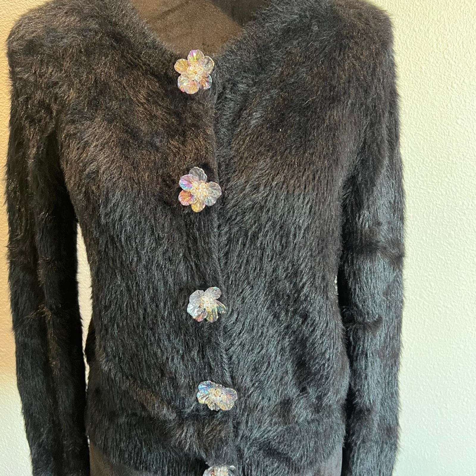 Zara Sweater With Cute Crystal Flower Buttons Xs